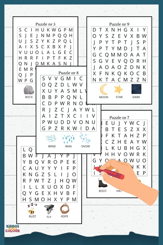 Camping Picture Word Search Puzzles for Kids - Printable Activity Book with Solutions