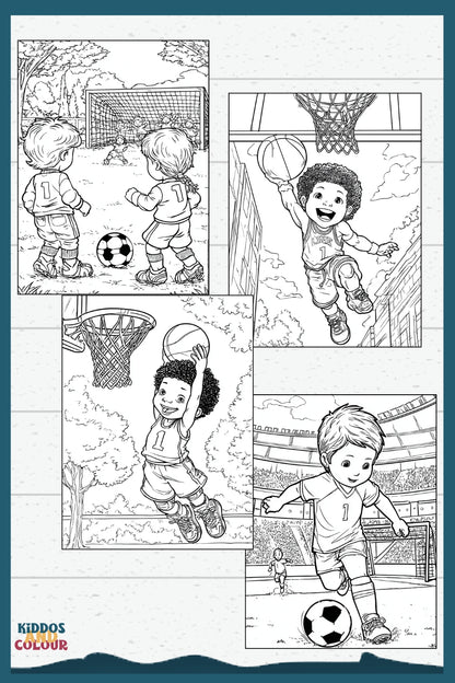 55 Sports & Games Colouring Book for Kids and Teens | Printable Activity | High-Detail Digital Download