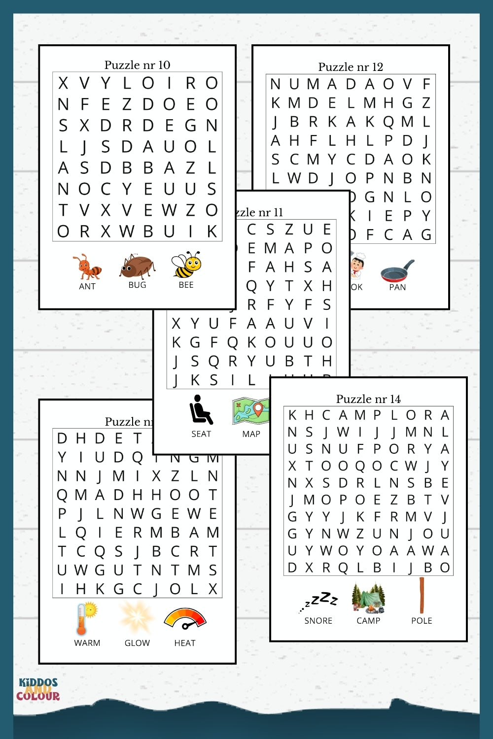 Camping Picture Word Search Puzzles for Kids - Printable Activity Book with Solutions