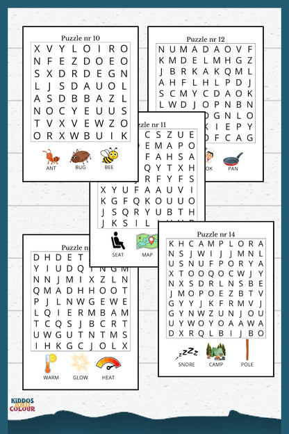 Camping Picture Word Search Puzzles for Kids - Printable Activity Book with Solutions