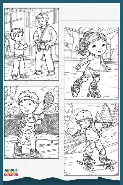 55 Sports & Games Colouring Book for Kids and Teens | Printable Activity | High-Detail Digital Download