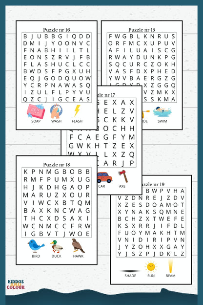 Camping Picture Word Search Puzzles for Kids - Printable Activity Book with Solutions