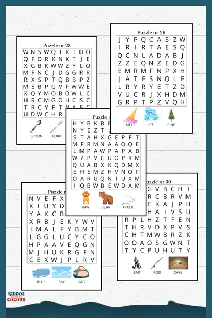 Camping Picture Word Search Puzzles for Kids - Printable Activity Book with Solutions