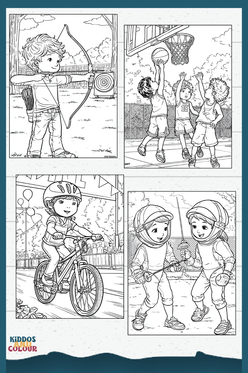 55 Sports & Games Colouring Book for Kids and Teens | Printable Activity | High-Detail Digital Download