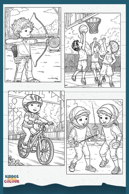 55 Sports & Games Colouring Book for Kids and Teens | Printable Activity | High-Detail Digital Download