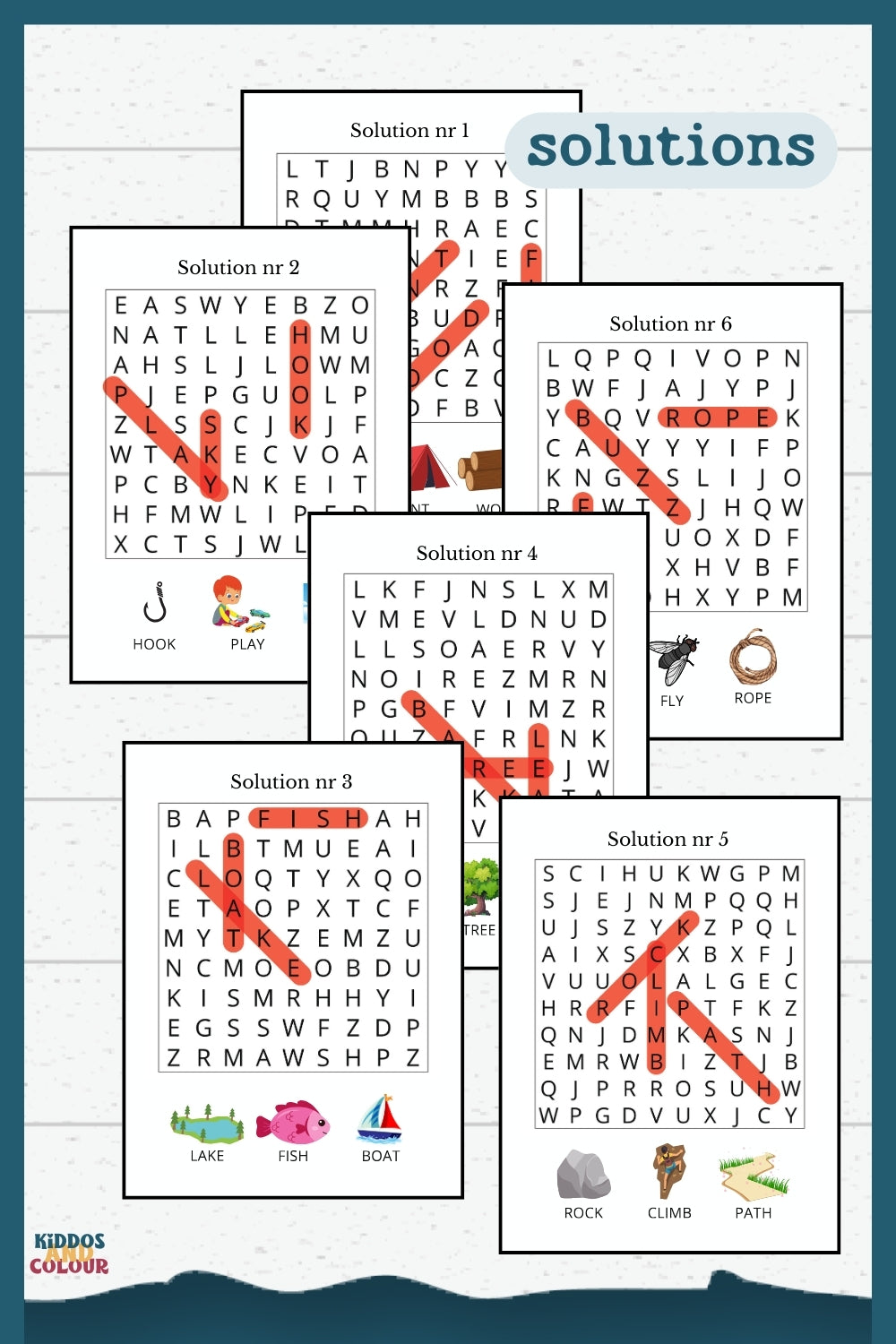 Camping Picture Word Search Puzzles for Kids - Printable Activity Book with Solutions