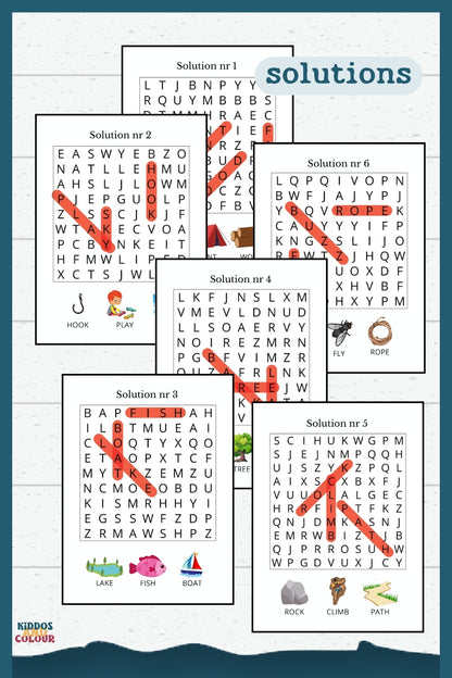 Camping Picture Word Search Puzzles for Kids - Printable Activity Book with Solutions