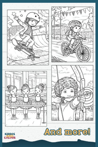 55 Sports & Games Colouring Book for Kids and Teens | Printable Activity | High-Detail Digital Download