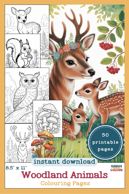 50 Woodland Animals Colouring Pages for Kids 4-12 – Printable – Deer, Fox, Owl, Squirrel, Nature Activity – Instant Download