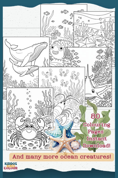 80 Under the Sea Colouring Pages for Kids aged 5-10 | Educational Ocean Activity Printable | Coral Reef