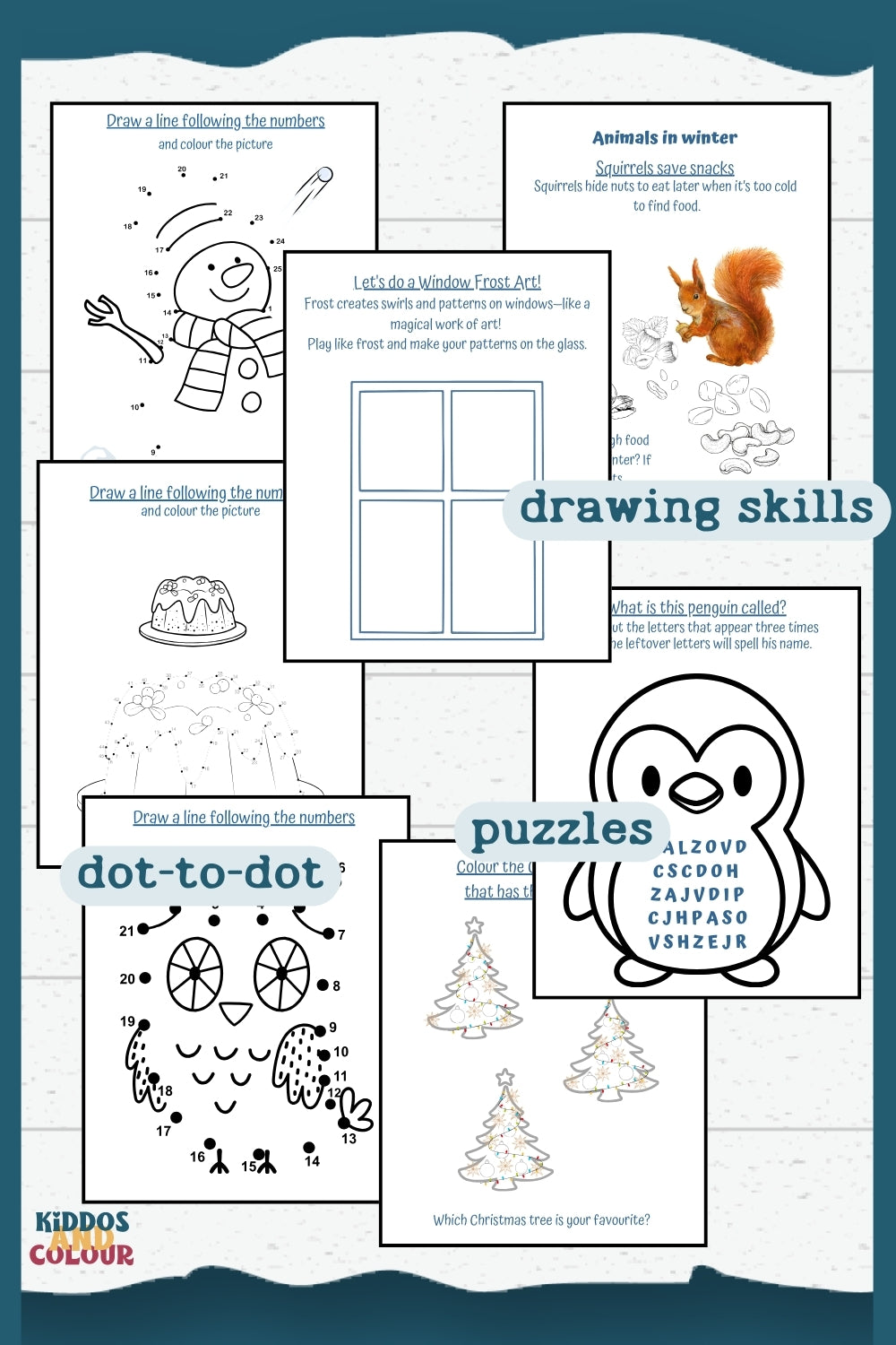 Winter Activity Book for Kids, Printable Christmas Worksheets, Colouring Pages, Puzzles, Mazes and more!