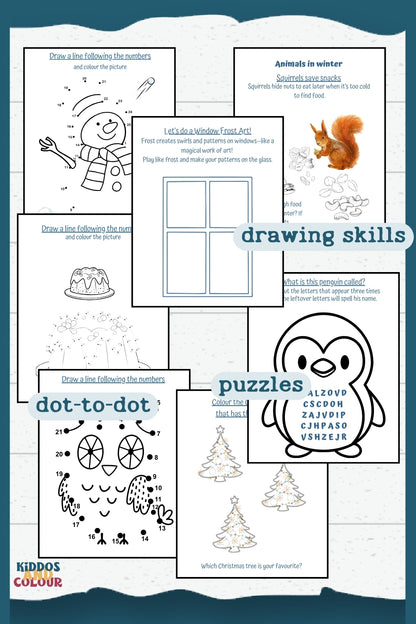 Winter Activity Book for Kids, Printable Christmas Worksheets, Colouring Pages, Puzzles, Mazes and more!