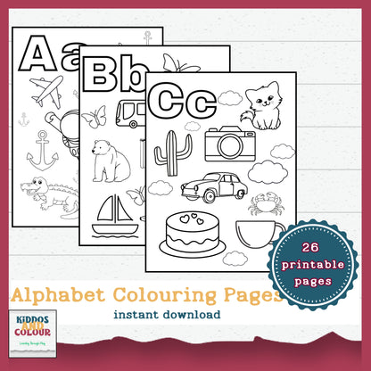 Alphabet Colouring Pages for Toddlers, Pre-schoolers Learning Activity Pages