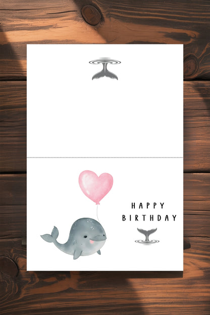 Printable Whale Birthday Card & Gift Tags | Instant Download