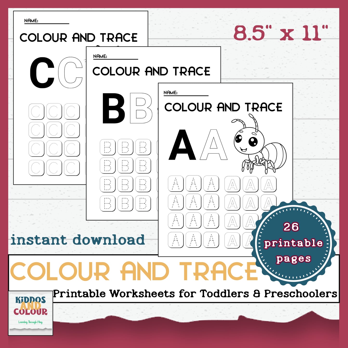 Alphabet - Colour and Trace Printable Worksheets for Toddlers & Pre-schoolers