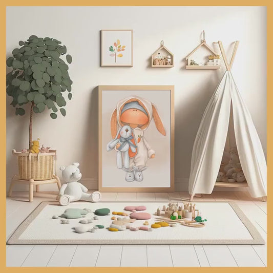 Printable Wall Art – "Cute Sleepyhead" | Tilda Doll Bunny Nursery Print | Baby Room Decor | Digital Download