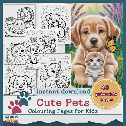 40 Cute Pets Colouring Pages for Kids – Printable Sheets with Cats, Dogs, Puppies, Kittens, Hamsters & Guinea Pigs | Instant Download