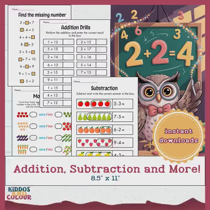 Math Worksheets for Kids | Addition, Subtraction, Place Value, Number Matching, Fun Math Printables 1–20 | Preschool & Kindergarten Learning