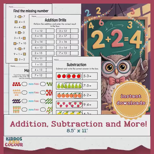 Math Worksheets for Kids | Addition, Subtraction, Place Value, Number Matching, Fun Math Printables 1–20 | Preschool & Kindergarten Learning
